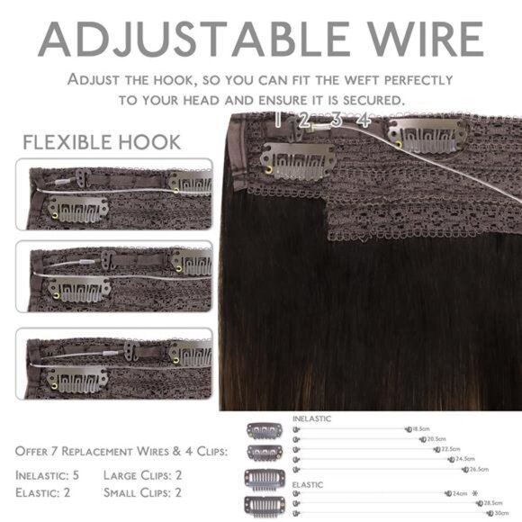 Wire Hair Extensions (Increase 50% Lifespan) Real Human Hair 12 inch